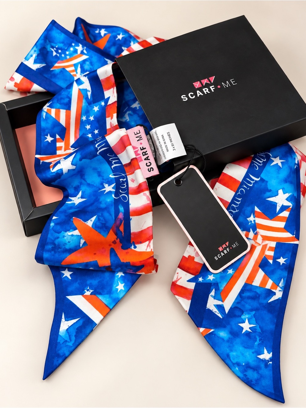 Scarf Me Patriotic USA Blue & Red Star Silk-Blend Men's Scarf 100% Silk